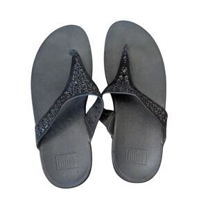 FitFlop US 11 Women's Black Studded Thong Sandals